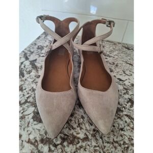 Frye Sienna Cross‎ Ballet Flats Womens 7.5 Taupe Gray Suede Leather Mary Jane